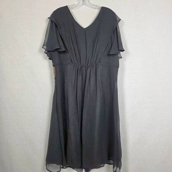 Roaman’s Plus Beaded Waist Black Chiffon Dress 16W - Picture 6 of 9